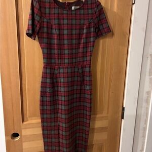 Unique Vintage Plaid Midi Dress in Red and Green